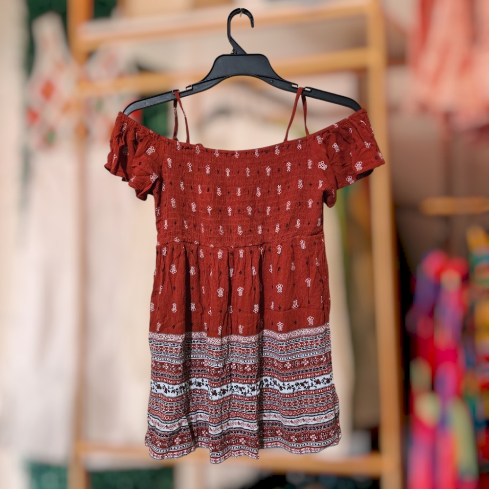 F21 Boho Chic Off-Shoulder Top - Rust